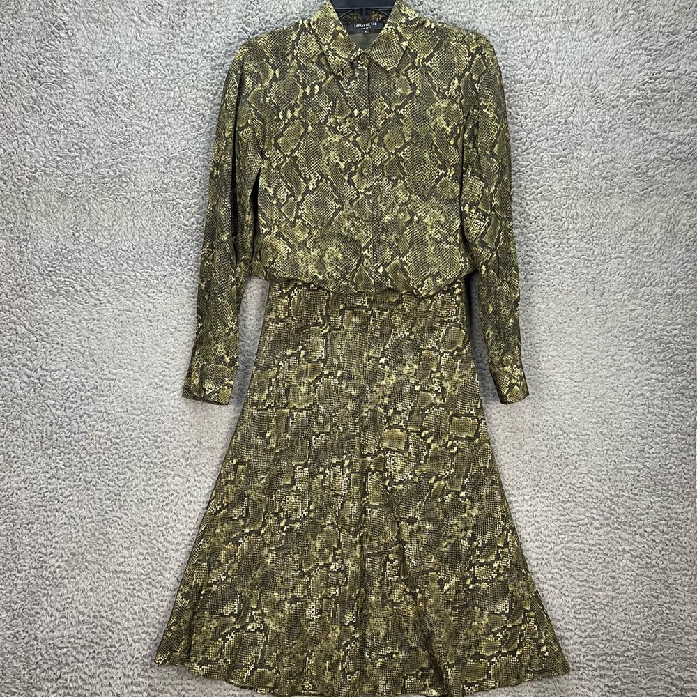 Lafayette 148 New York Olive Snake-Print Midi Skirt
